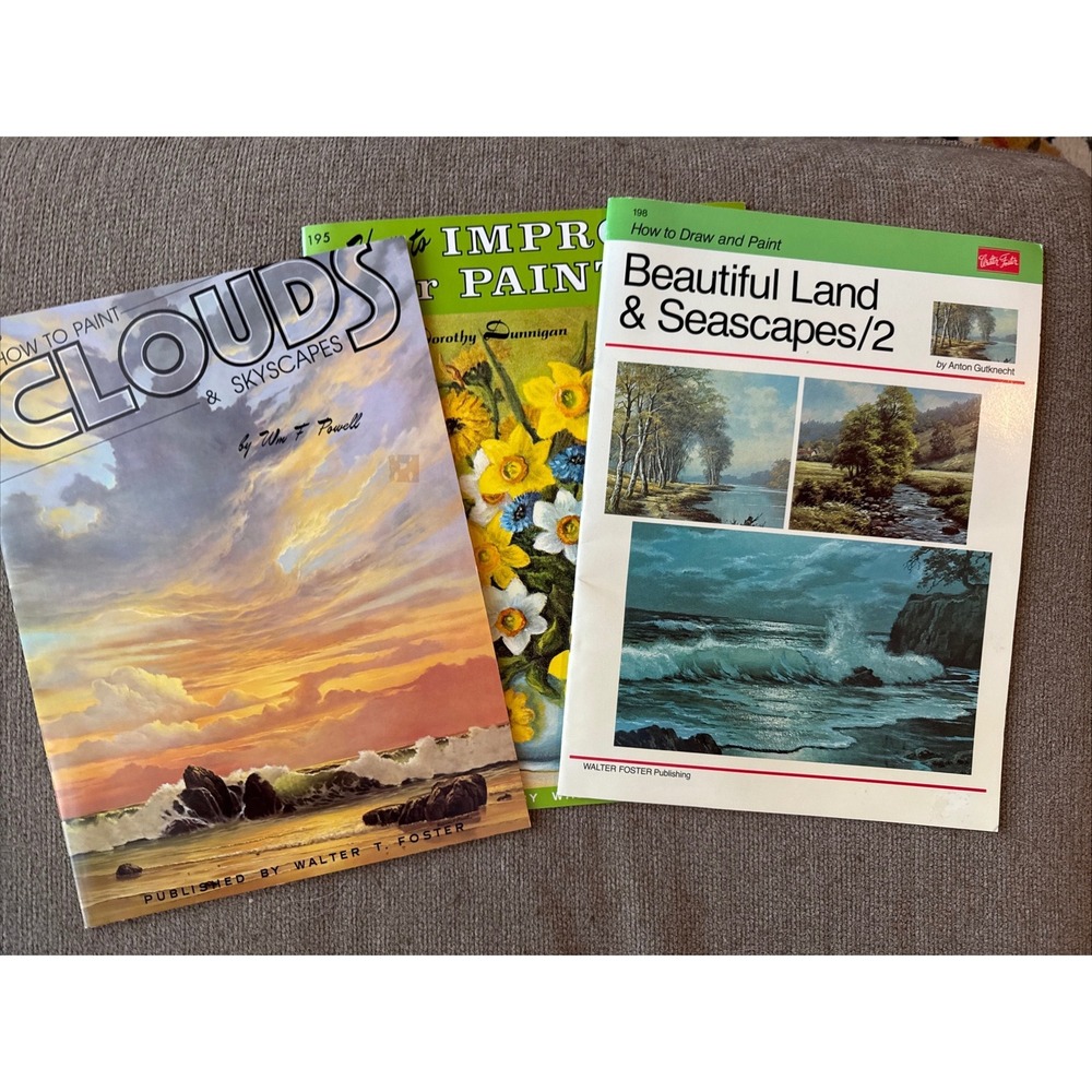 Walter Foster Art Book Lot Clouds Skyscapes Landscapes Seascapes 3 Books Vintage